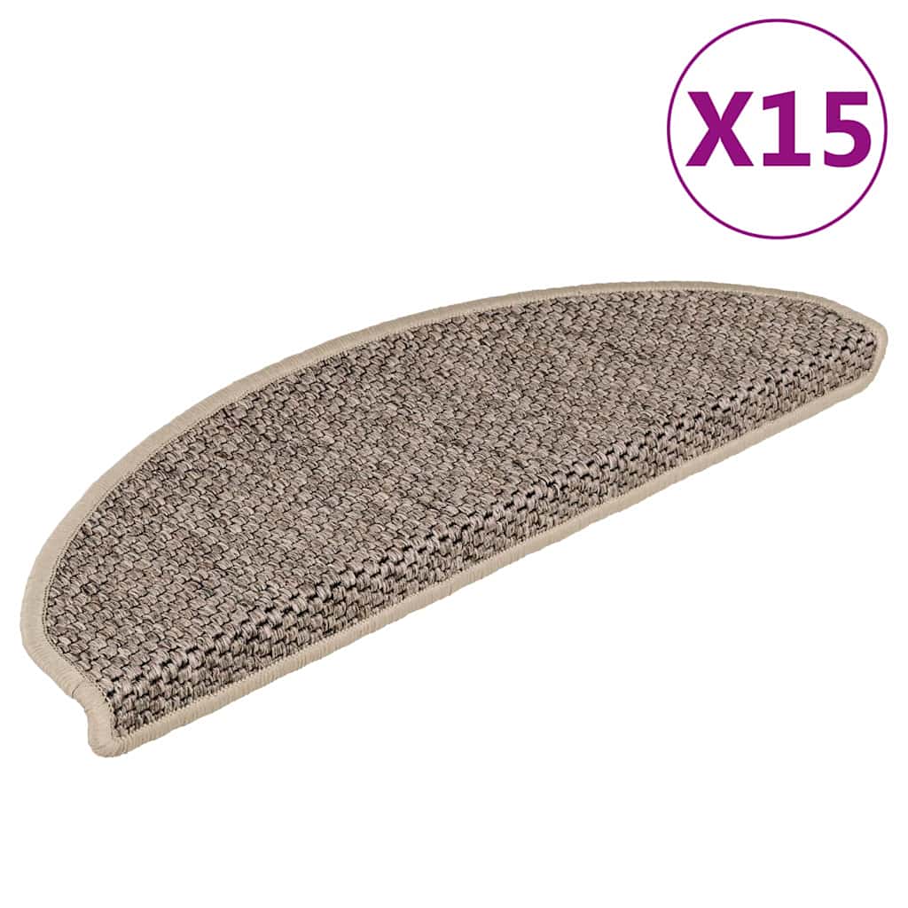 selvklæbende trappemåtter 15 stk. 65x21x4 cm sisal-look beige