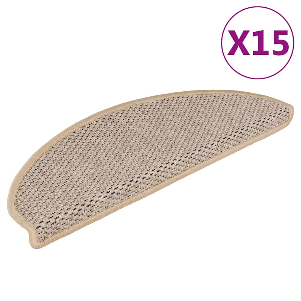 selvklæbende trappemåtter 15stk. 65x21x4cm sisal-look lys beige