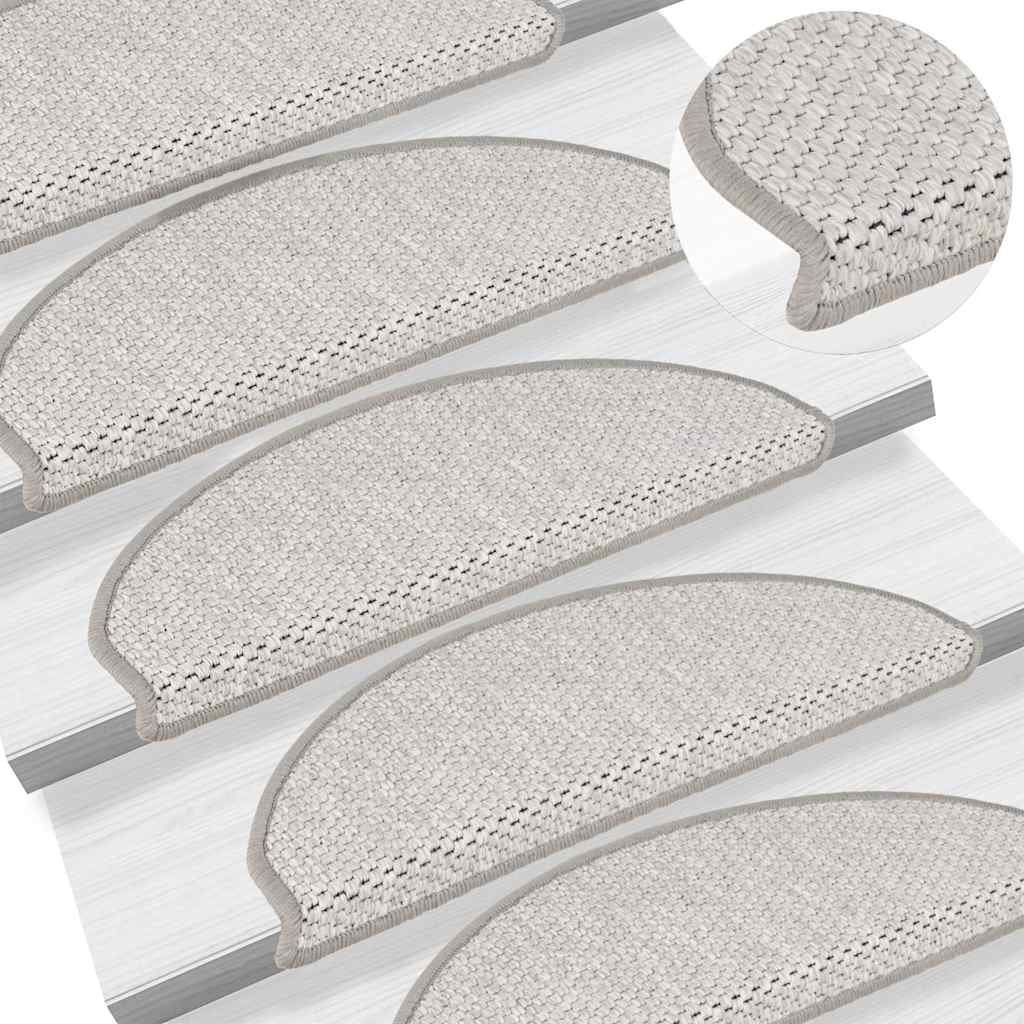 selvklæbende trappemåtter 15 stk. 65x21x4 cm sisal-look platina
