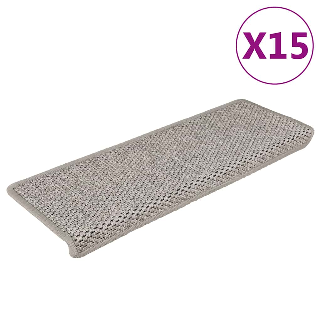 selvklæbende trappemåtter 15 stk. 65x21x4 cm sisal-look sølv