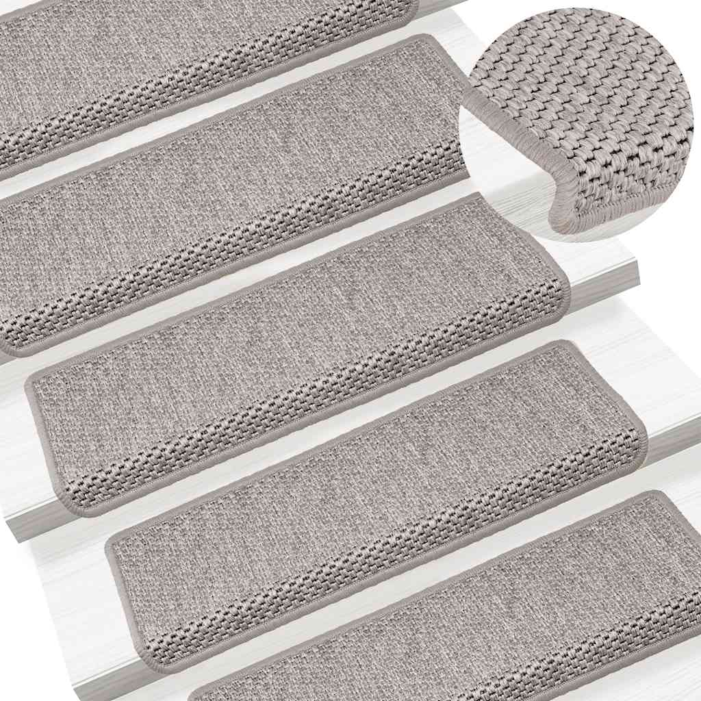 selvklæbende trappemåtter 15 stk. 65x21x4 cm sisal-look sølv