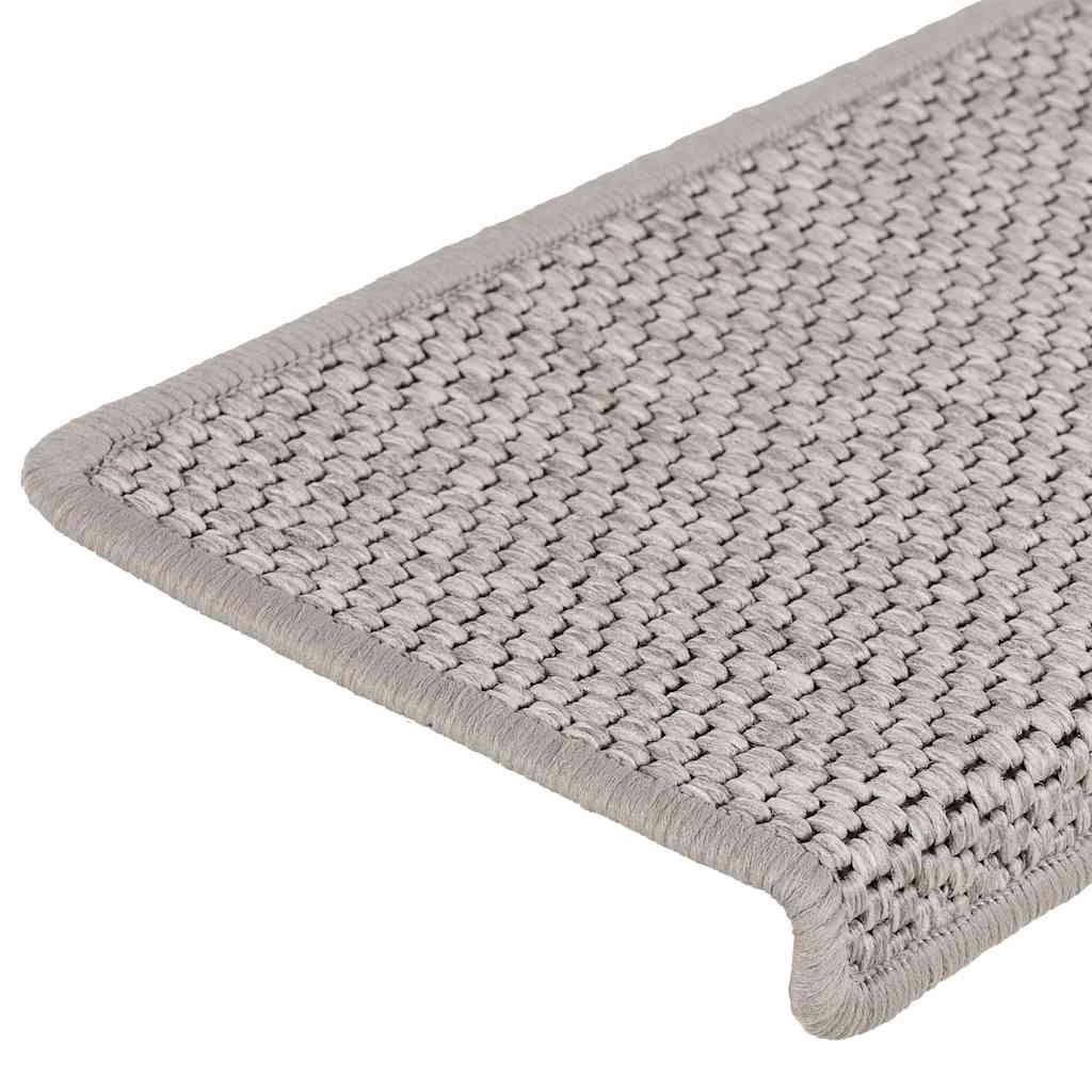 selvklæbende trappemåtter 15 stk. 65x21x4 cm sisal-look sølv