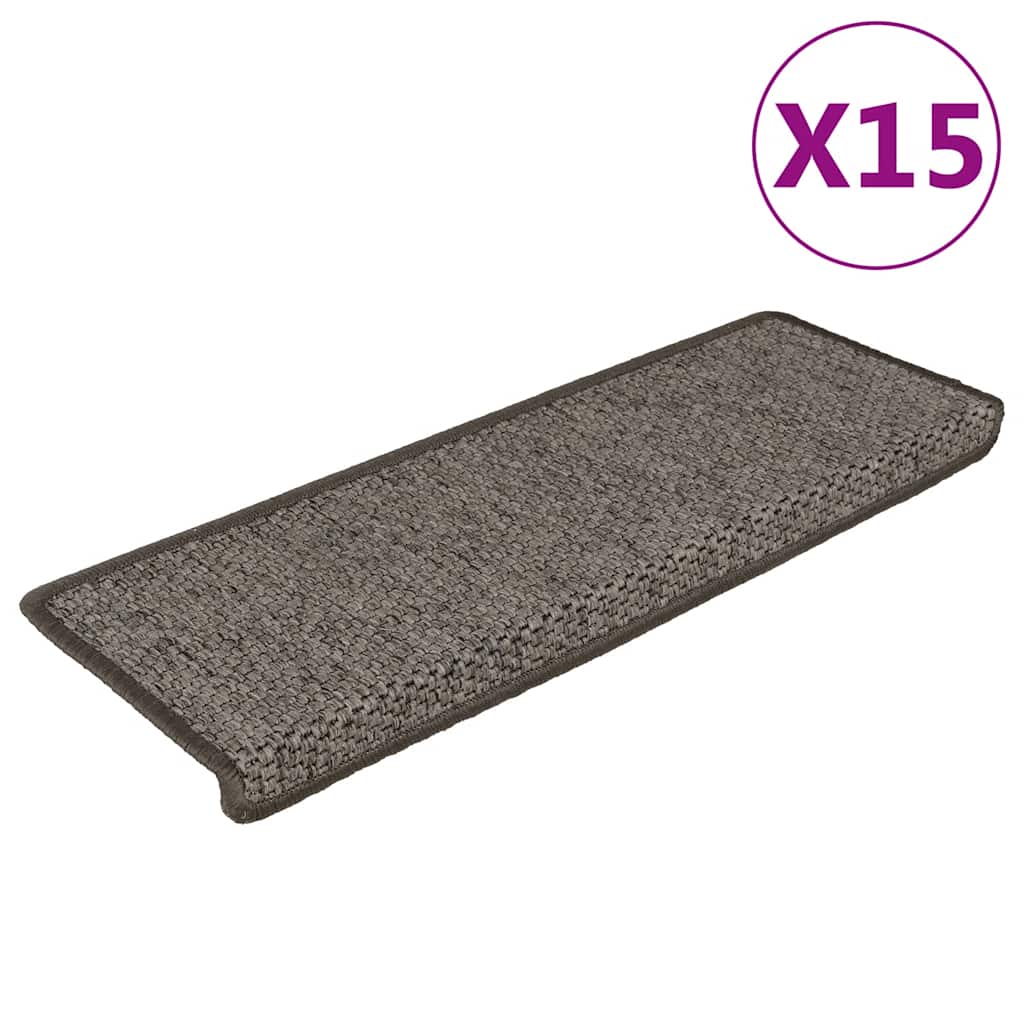 selvklæbende trappemåtter 15stk. 65x21x4cm sisal-look grå beige