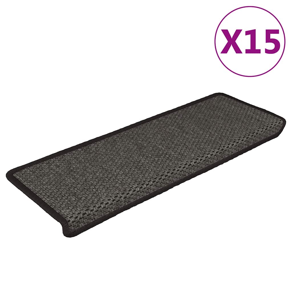 selvklæbende trappemåtter 15 stk. 65x21x4cm sisal-look antracit