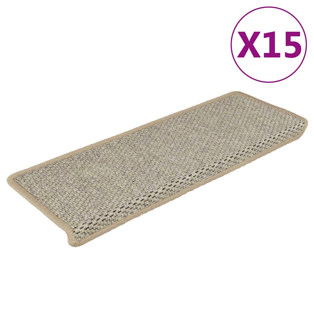 selvklæbende trappemåtter 15 stk. 65x21x4 cm sisal-look lysegrøn