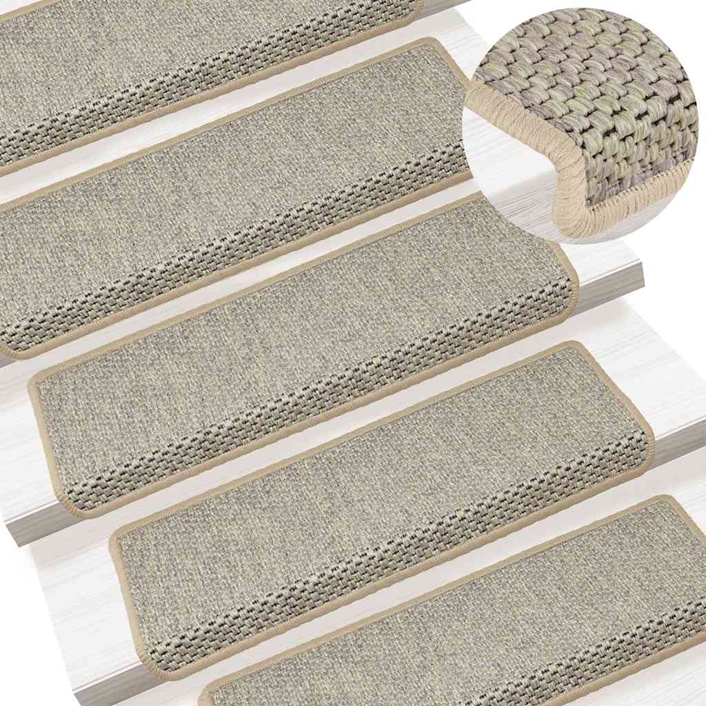 selvklæbende trappemåtter 15 stk. 65x21x4 cm sisal-look lysegrøn