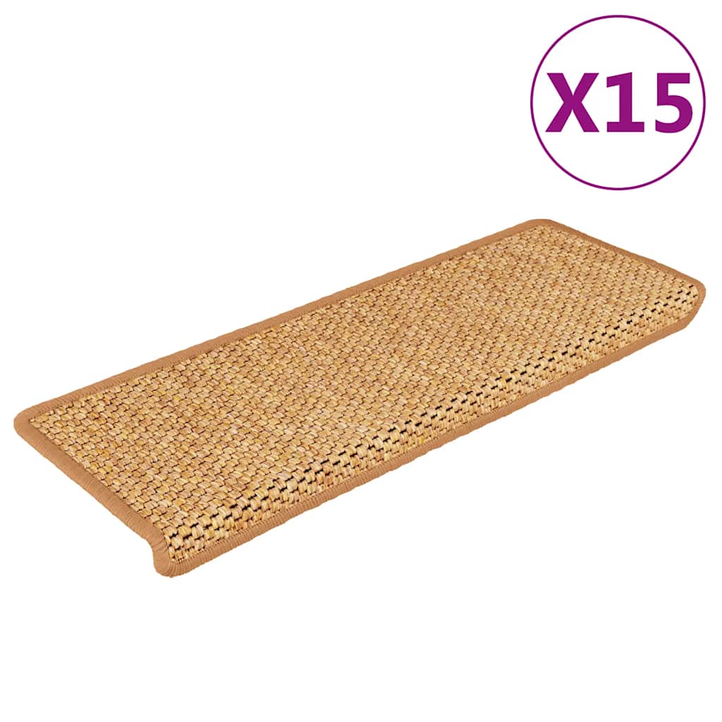 selvklæbende trappemåtter 15 stk. 65x21x4 cm sisal-look sisal