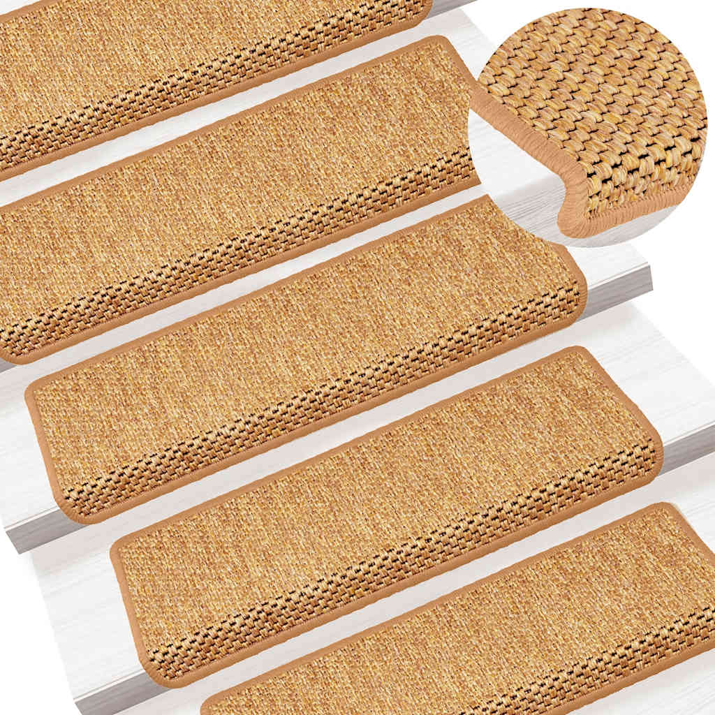 selvklæbende trappemåtter 15 stk. 65x21x4 cm sisal-look sisal