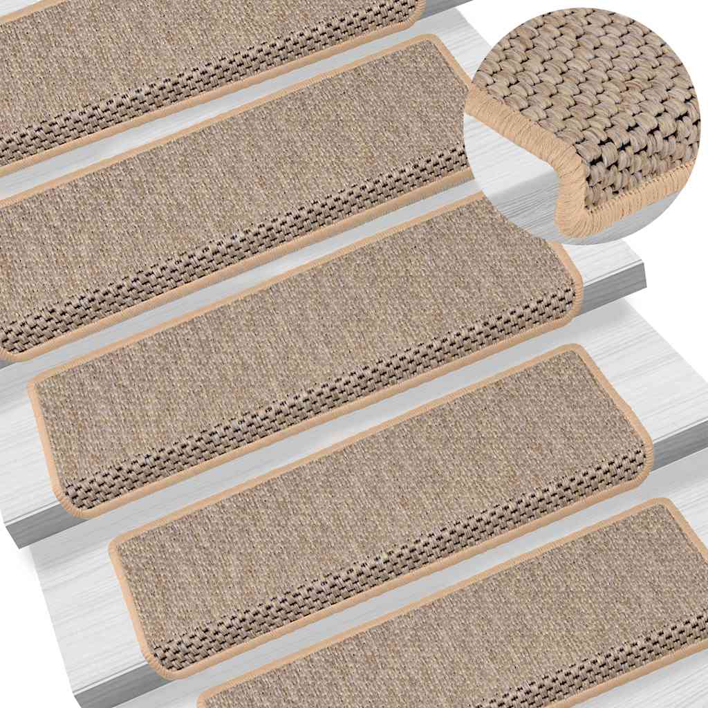 selvklæbende trappemåtter 15stk. 65x21x4cm sisal-look lys beige