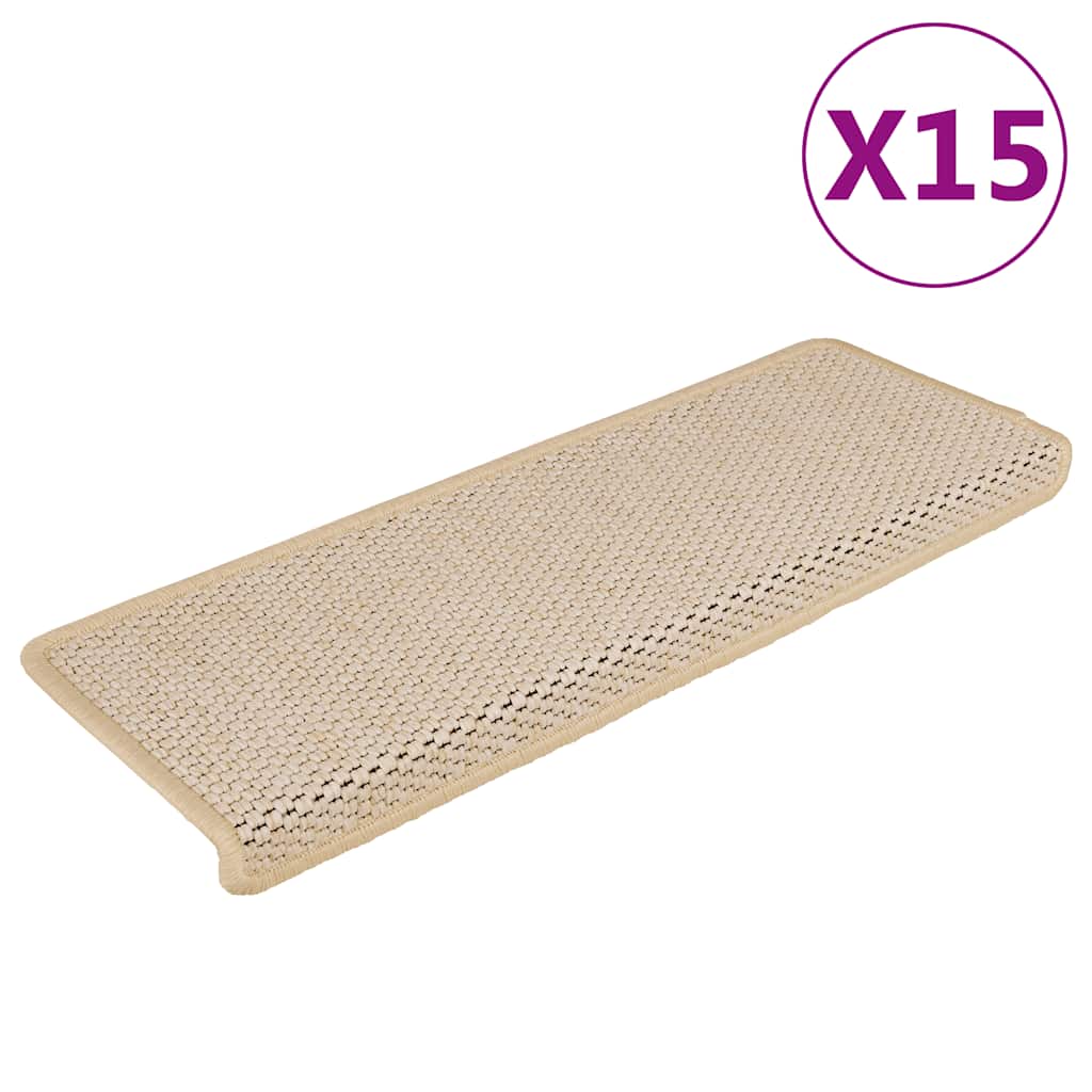 selvklæbende trappemåtter 15 stk. 65x21x4 cm sisal-look Berber