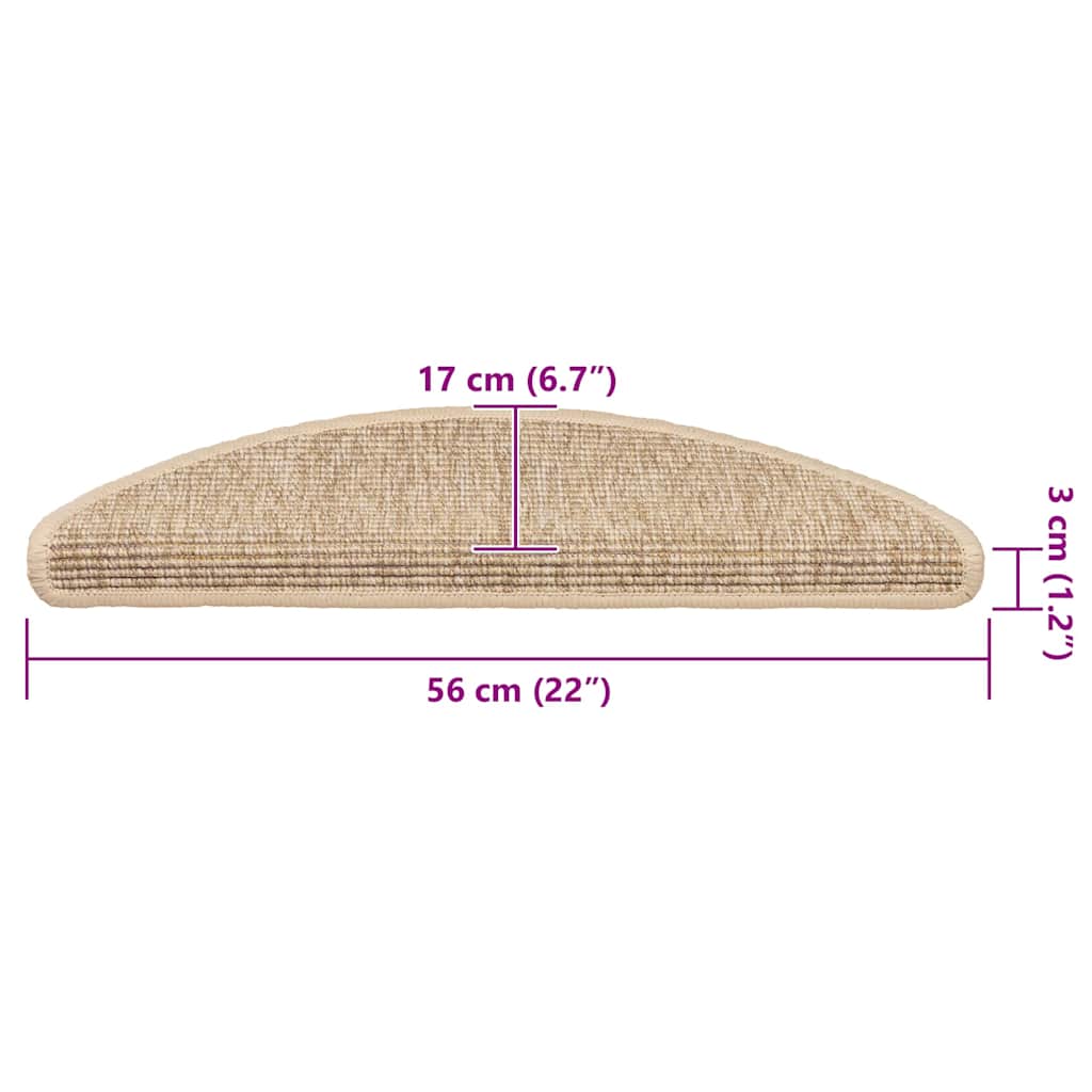 trappemåtter 15 stk. 56x17x3 cm lys beige halvrunde