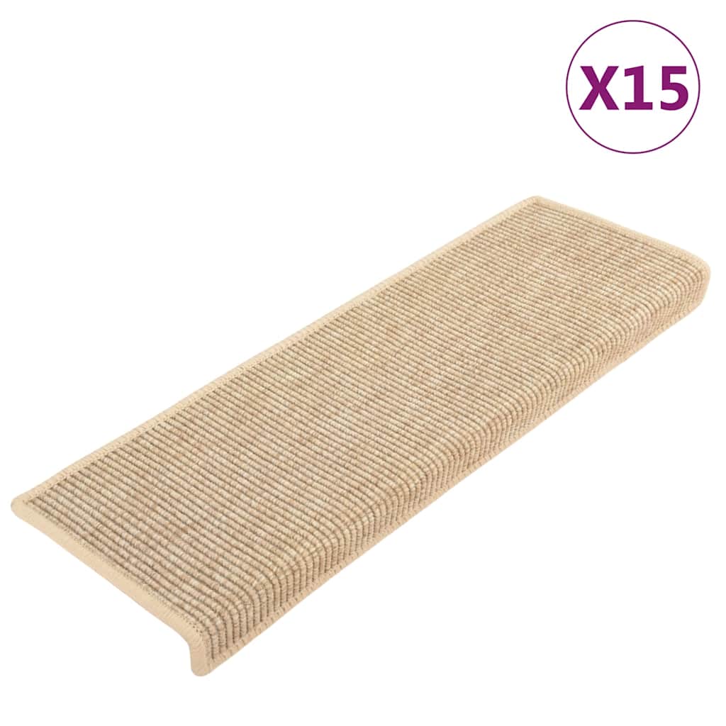 trappemåtter 15 stk. 65x21x4 cm lys beige rektangulær kant