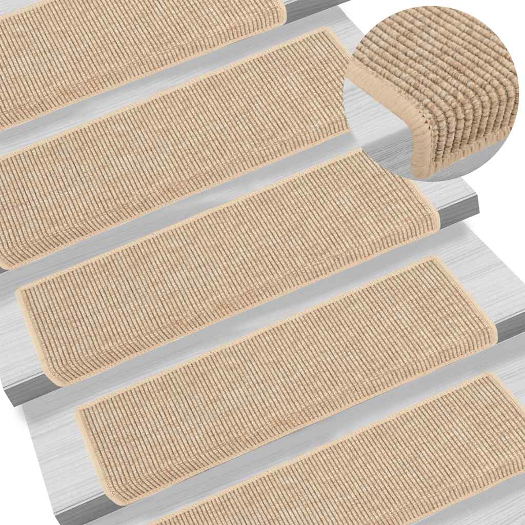 trappemåtter 15 stk. 65x21x4 cm lys beige rektangulær kant