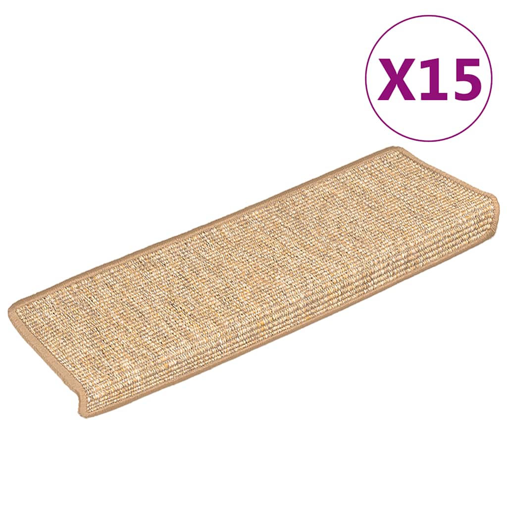 trappemåtter 15 stk. 65x21x4 cm lysebrune rektangulære kanter