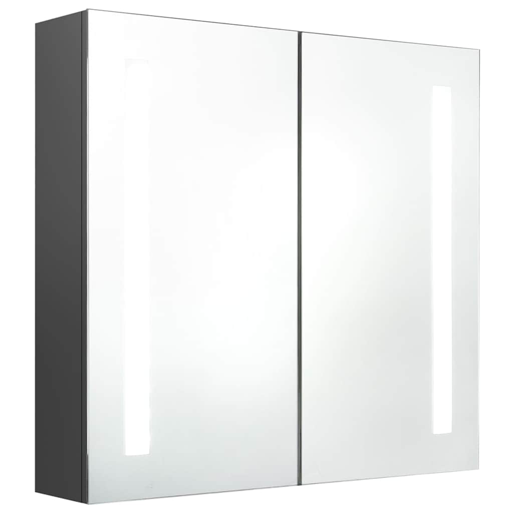 badeværelsesskab med spejl + LED-lys 62x14x60 cm grå