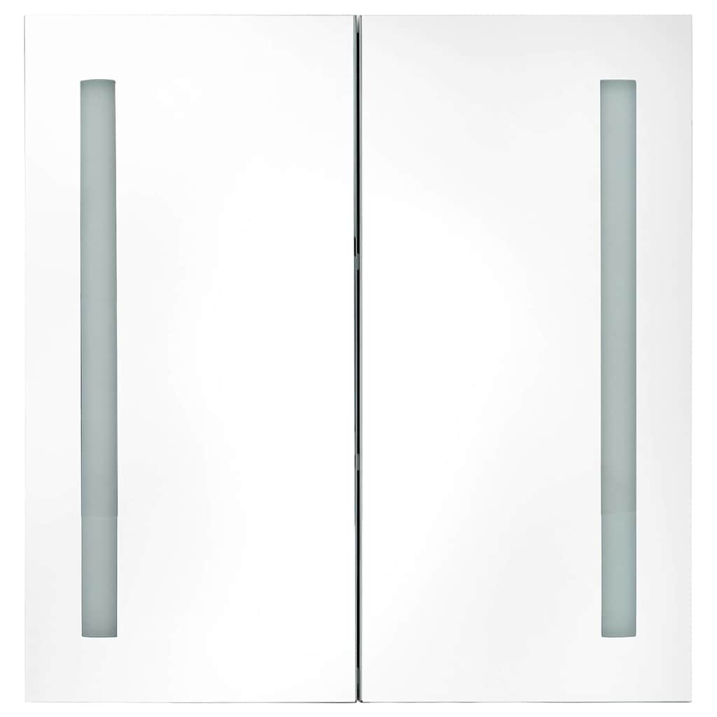 badeværelsesskab med spejl + LED-lys 62x14x60 cm grå