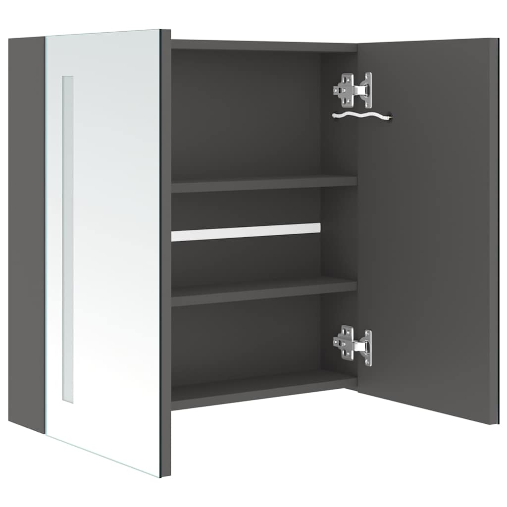 badeværelsesskab med spejl + LED-lys 62x14x60 cm grå