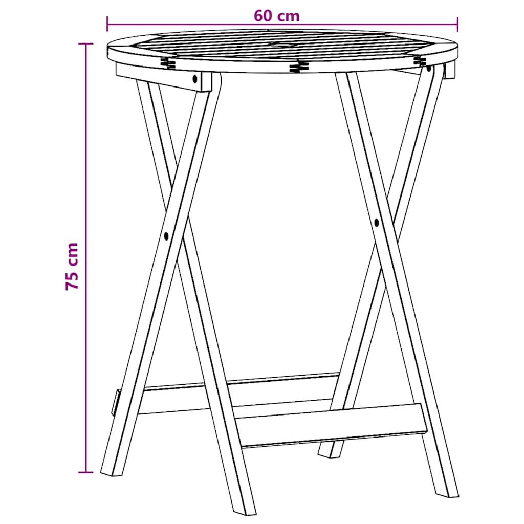 foldbart havebord Ø60x75 cm massivt eukalyptustræ