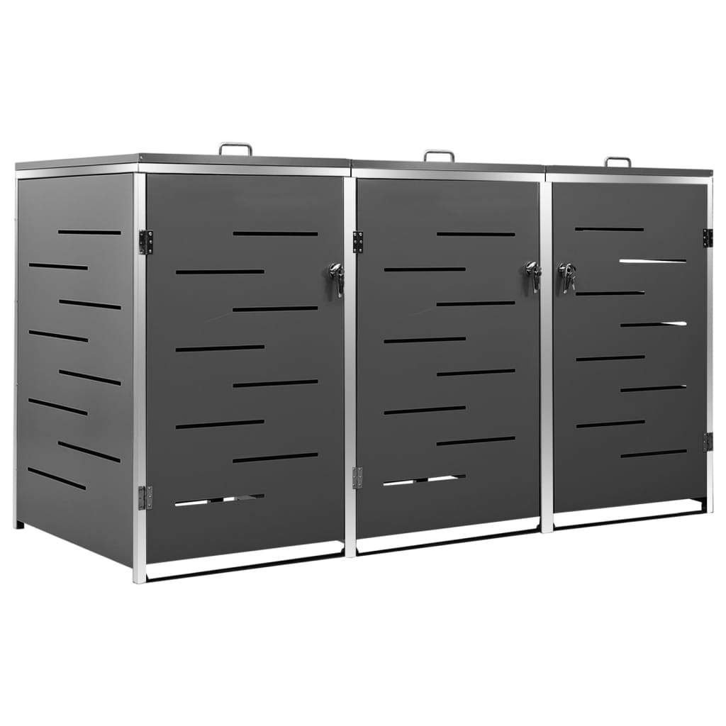 tredobbelt skraldespandsskjuler 207x77,5x115 cm rustfrit stål