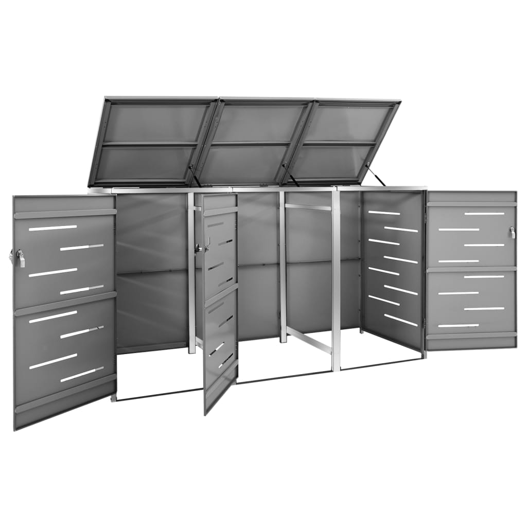 tredobbelt skraldespandsskjuler 207x77,5x115 cm rustfrit stål
