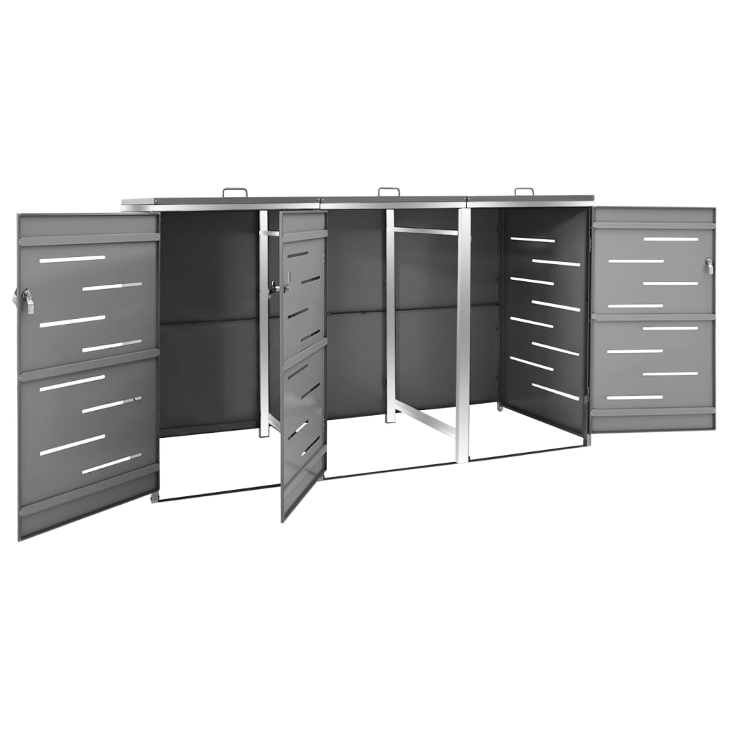 tredobbelt skraldespandsskjuler 207x77,5x115 cm rustfrit stål