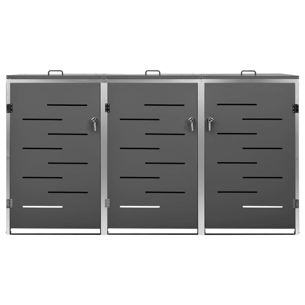 tredobbelt skraldespandsskjuler 207x77,5x115 cm rustfrit stål