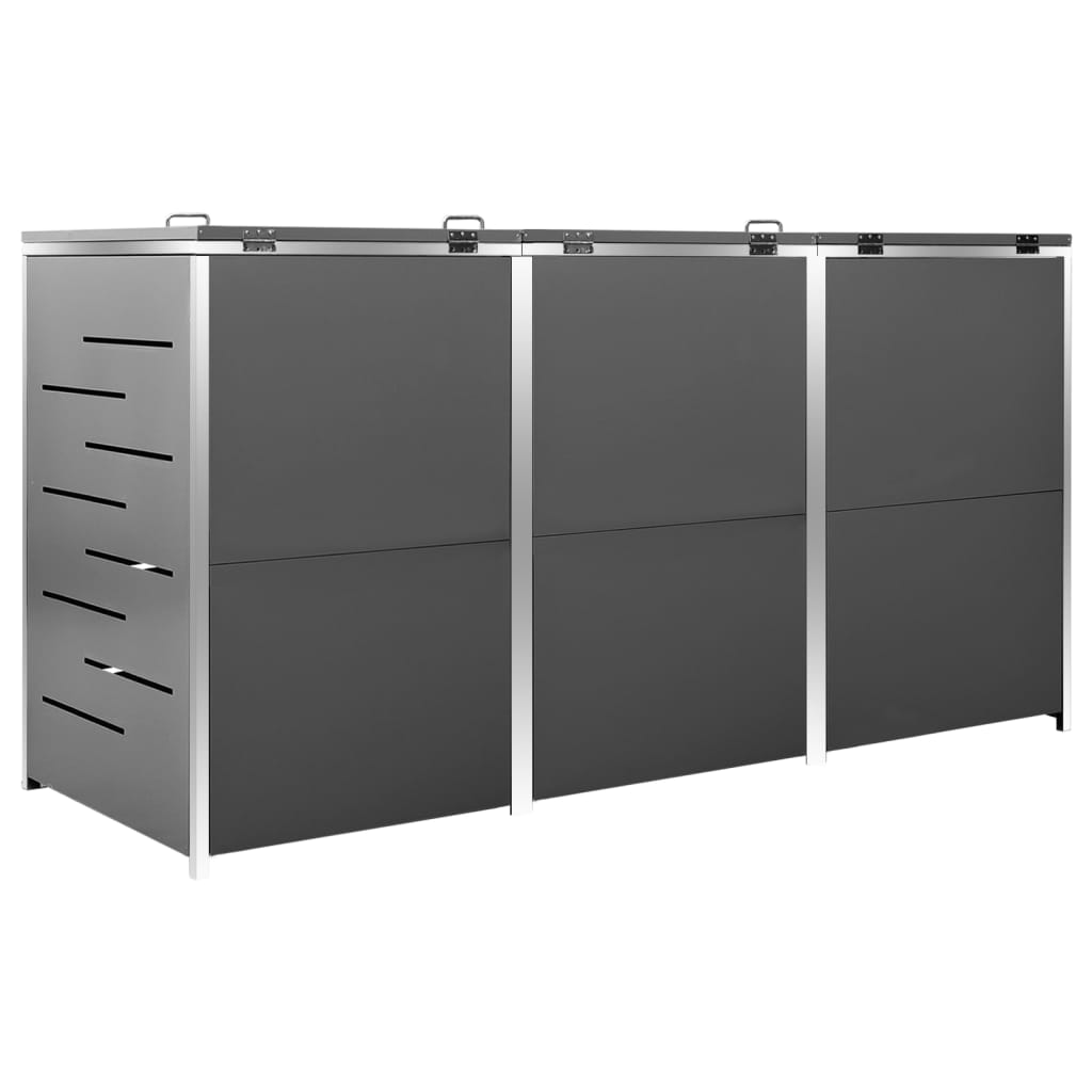 tredobbelt skraldespandsskjuler 207x77,5x115 cm rustfrit stål