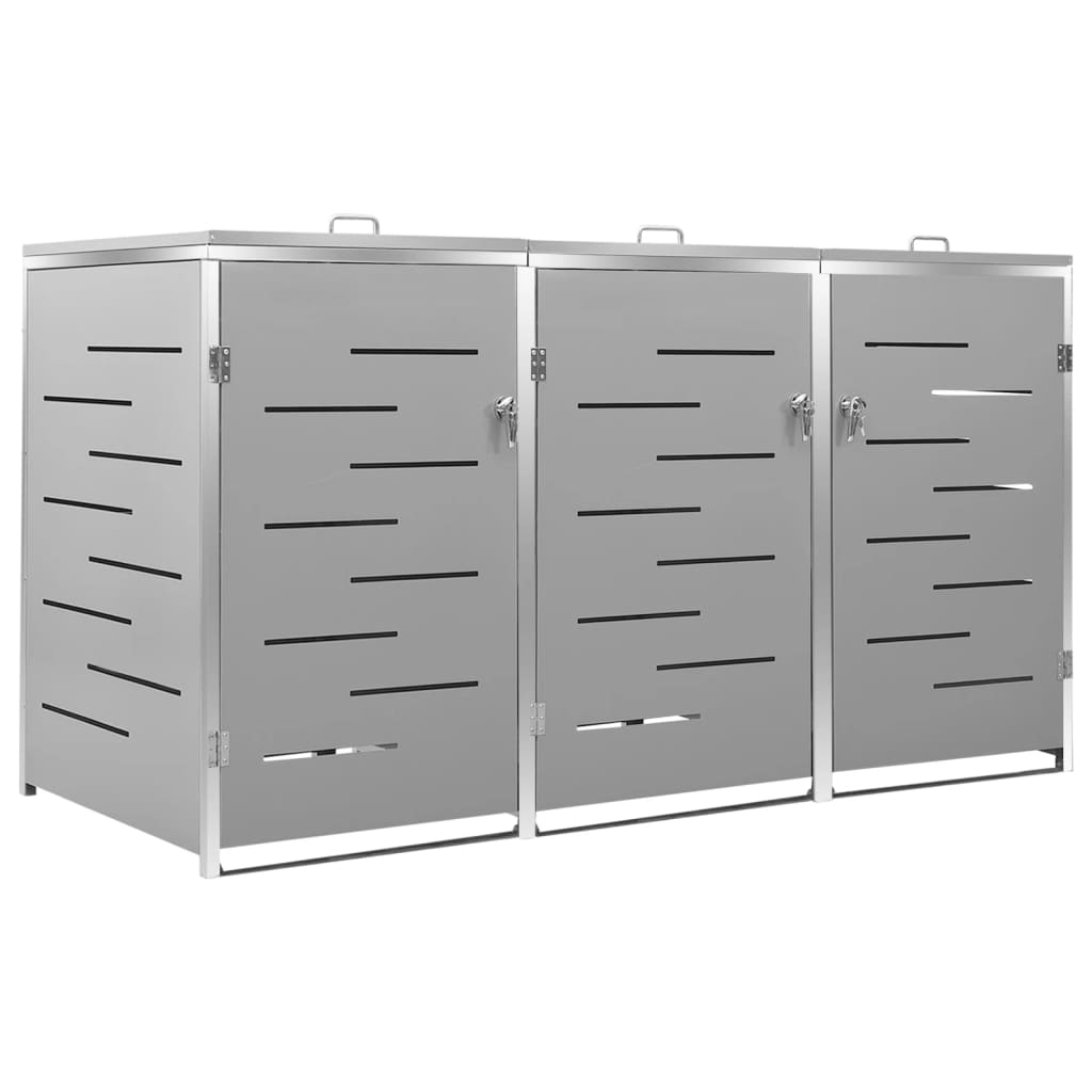 tredobbelt skraldespandsskjuler 207x77,5x115 cm rustfrit stål