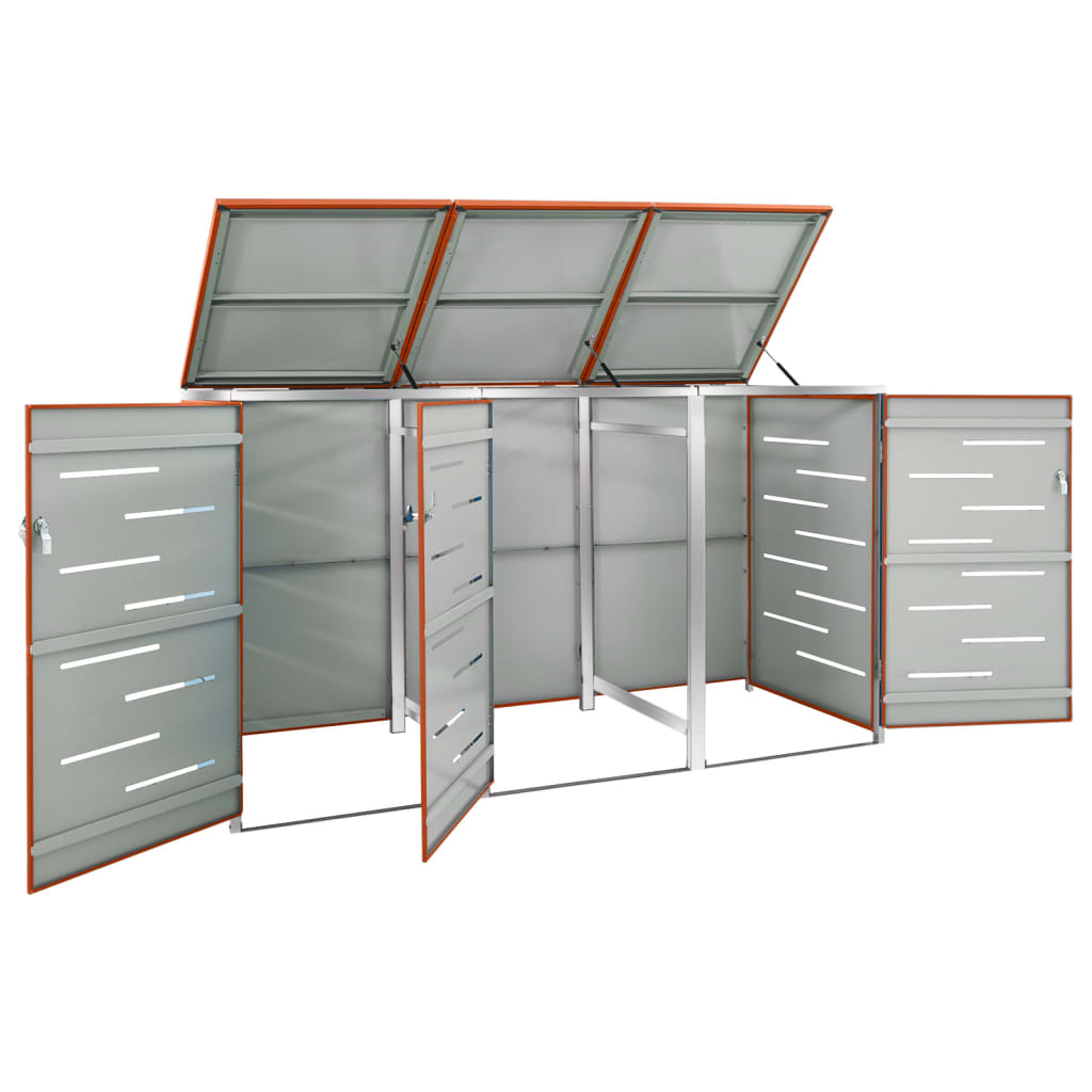 tredobbelt skraldespandsskjuler 207x77,5x115 cm rustfrit stål