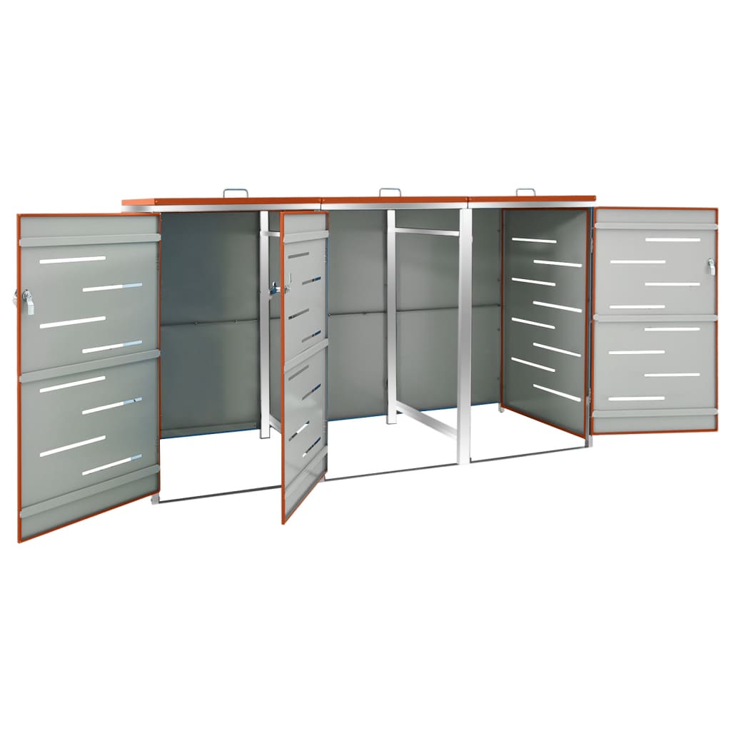 tredobbelt skraldespandsskjuler 207x77,5x115 cm rustfrit stål