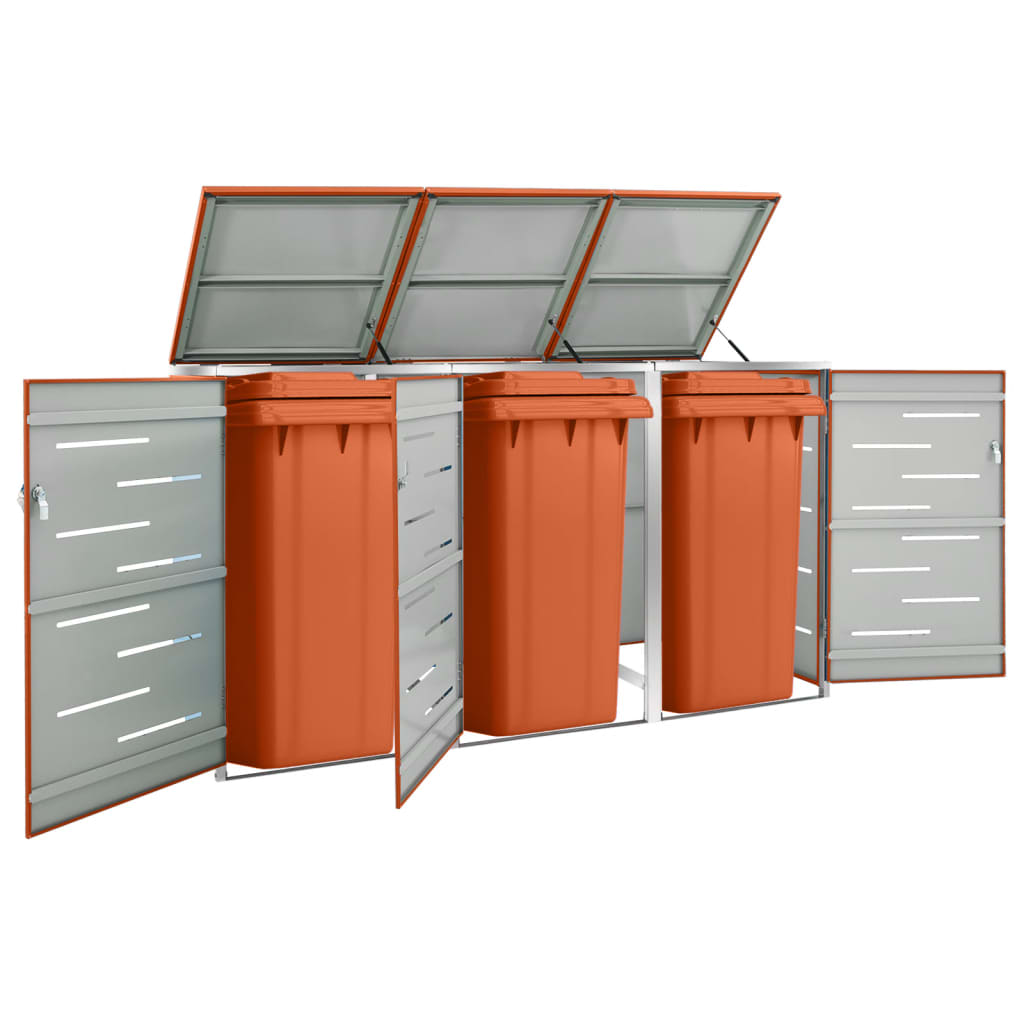 tredobbelt skraldespandsskjuler 207x77,5x115 cm rustfrit stål