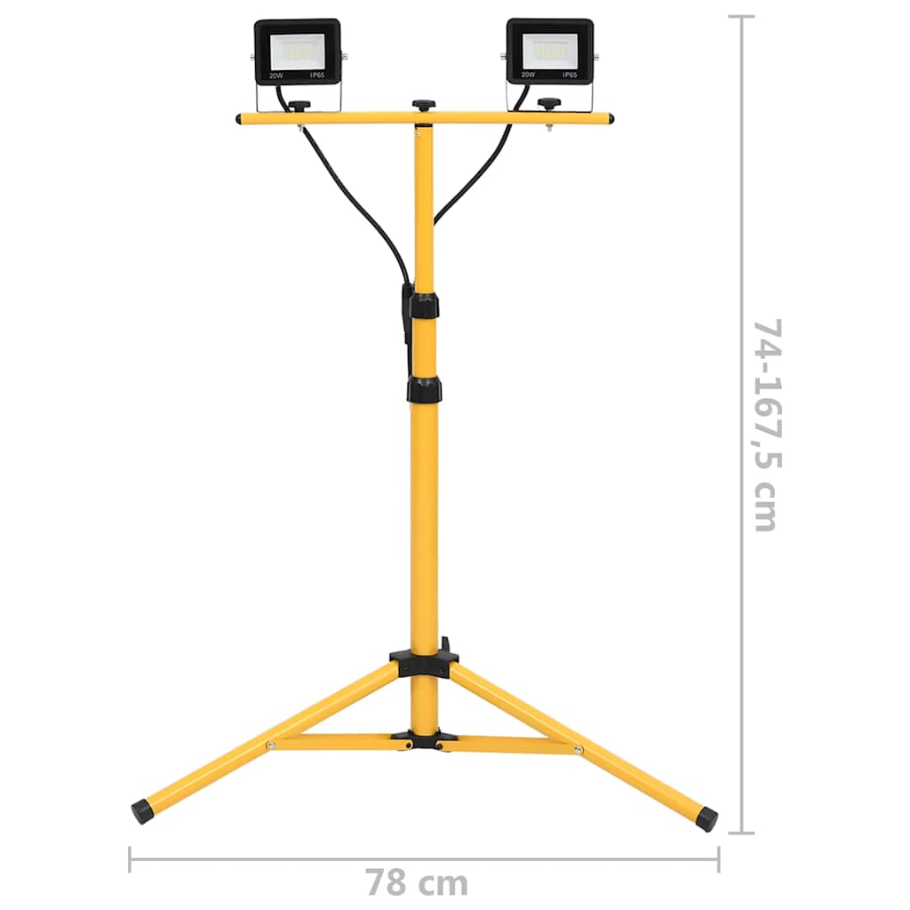 LED-projektør med stativ 2x20 W kold hvid