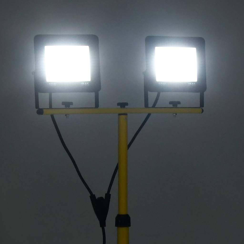 LED-projektør med stativ 2x50 W kold hvid