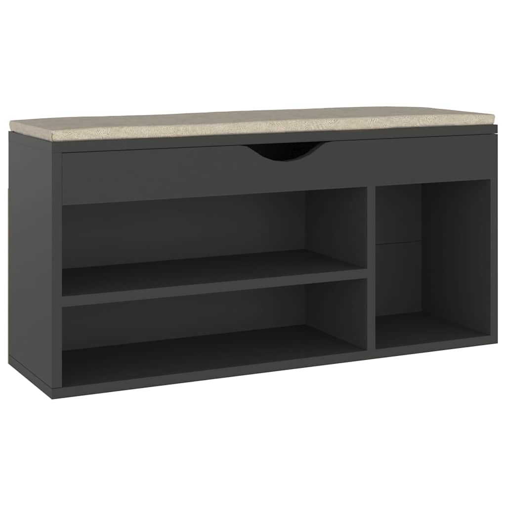 skobænk med hynde 104x30x49 cm konstrueret træ grå