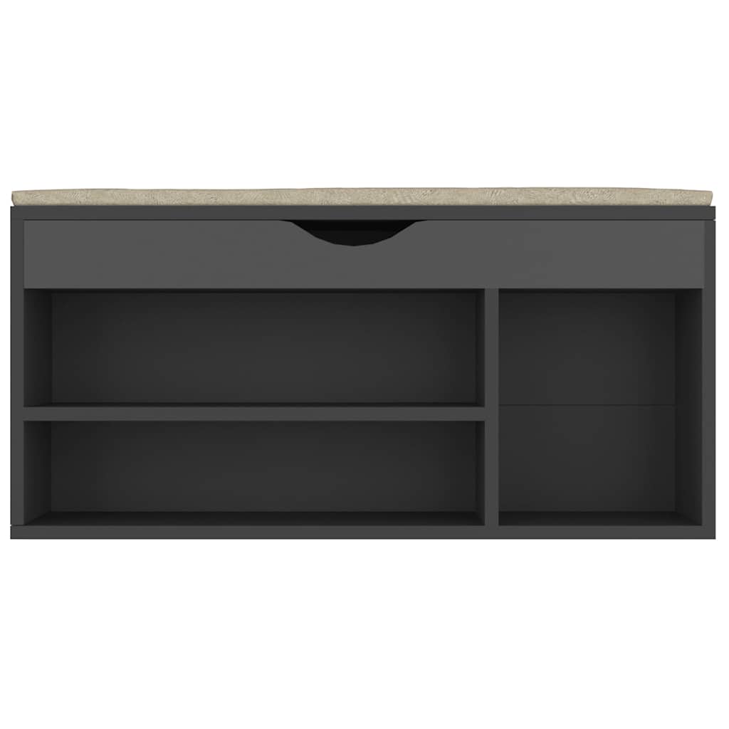 skobænk med hynde 104x30x49 cm konstrueret træ grå