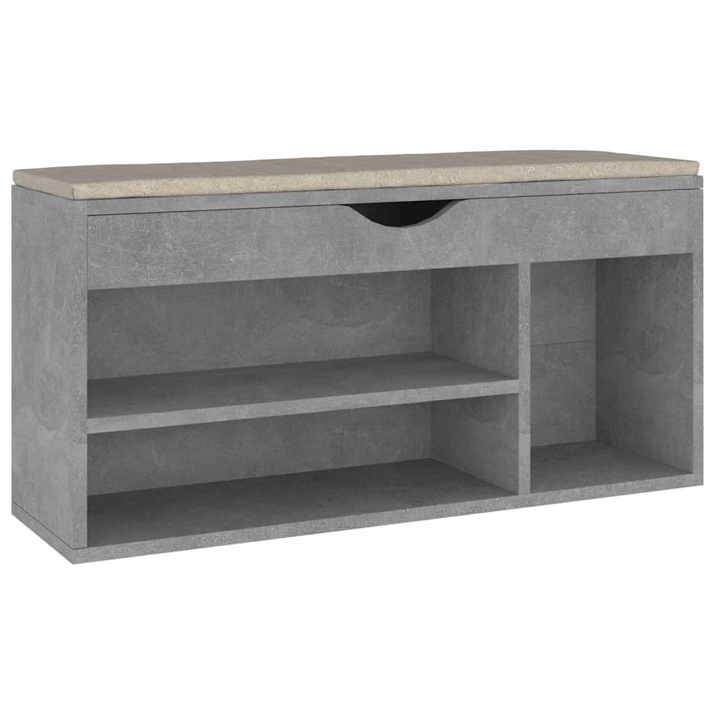 skobænk med hynde 104x30x49 cm konstrueret træ betongrå