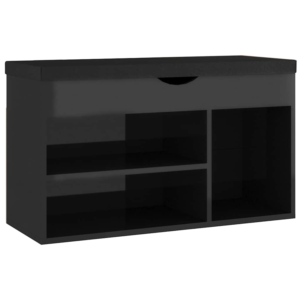 skobænk med hynde 80x30x47 cm konstrueret træ sort højglans