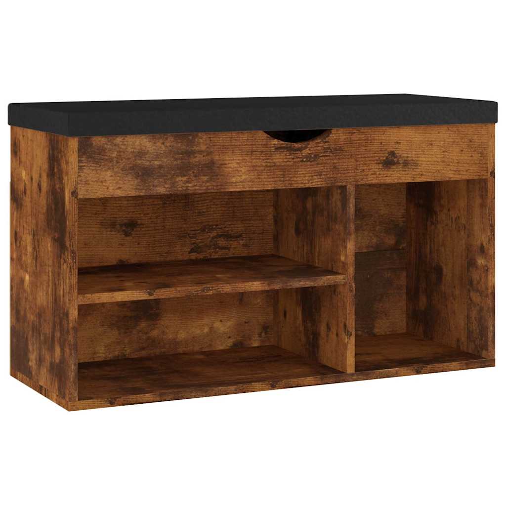 skobænk med hynde 80x30x47 cm konstrueret træ røget eg