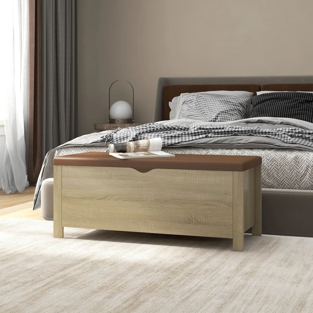opbevaringskasse m. hynde 105x40x45cm konstrueret træ sonoma-eg