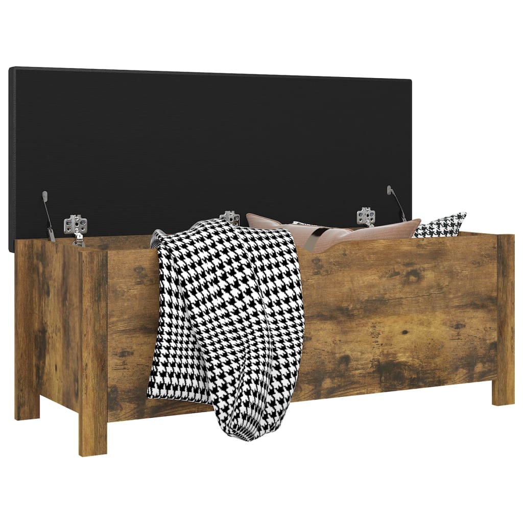 opbevaringskasse med hynde 105x40x45cm konstrueret træ røget eg