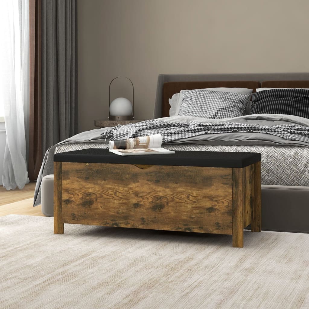 opbevaringskasse med hynde 105x40x45cm konstrueret træ røget eg