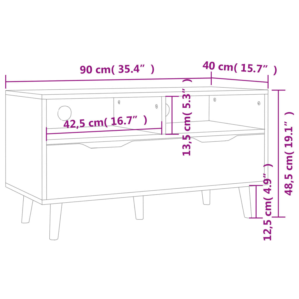 tv-bord 90x40x48,5 cm konstrueret træ grå