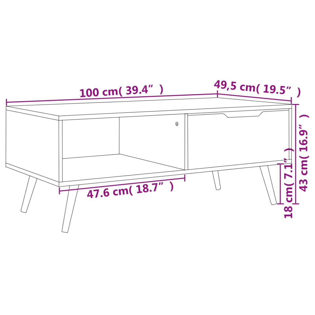 sofabord 100x49,5x43 cm konstrueret træ grå