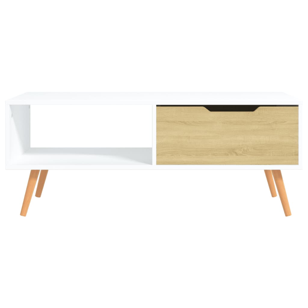 sofabord 100x49,5x43 cm konstrueret træ hvid og sonoma-eg