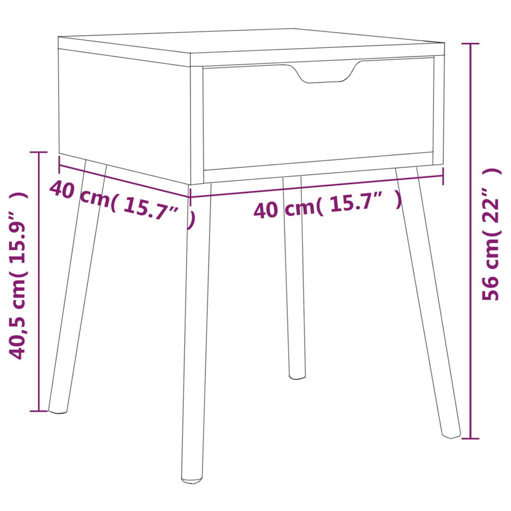 sengeborde 2 stk. 40x40x56 cm konstrueret træ røget eg
