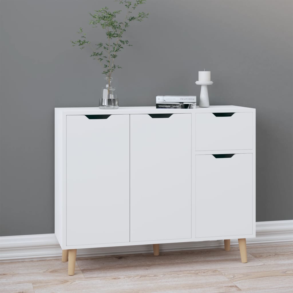skænk 90x30x72 cm konstrueret træ hvid højglans