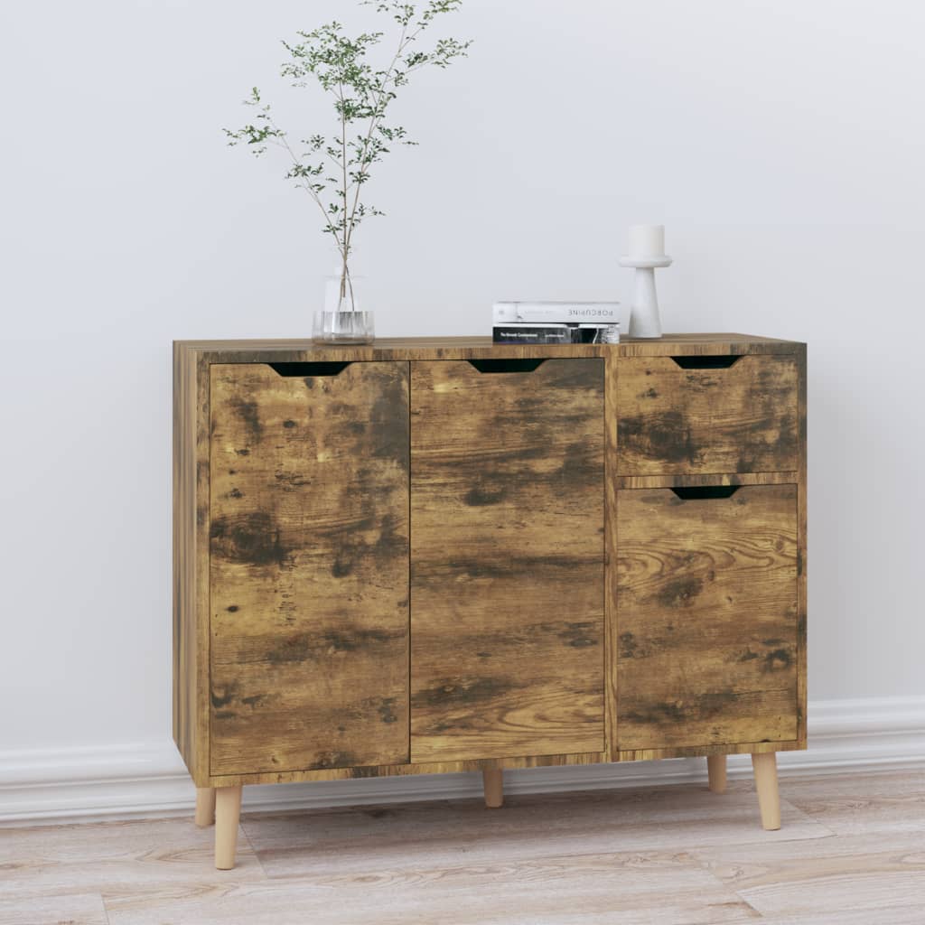 skænk 90x30x72 cm konstrueret træ røget egetræsfarve