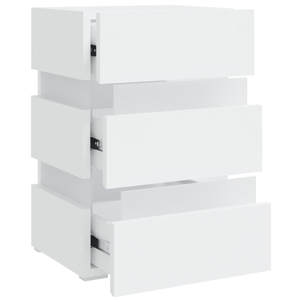 sengebord med LED 45x35x67 cm konstrueret træ hvid