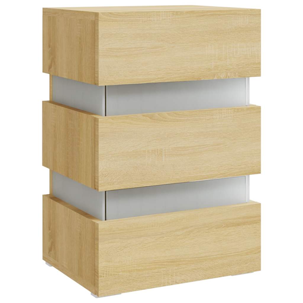 sengebord med LED 45x35x67 cm konstrueret træ sonoma-eg