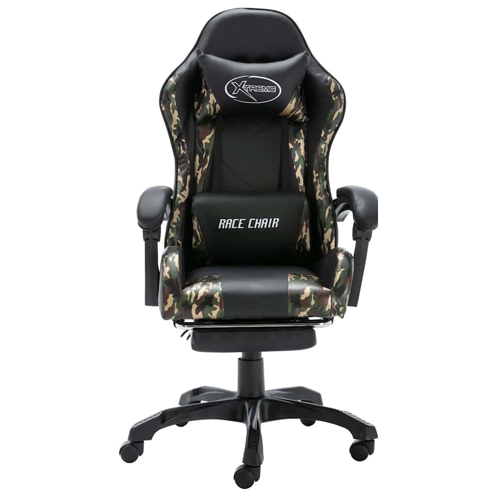 gamerstol med fodstøtte kunstlæder sort og camouflage